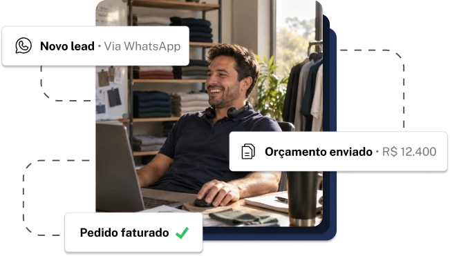 Lead criado pelo WhatsApp, orçamento enviado e pedido faturado no Forven CRM